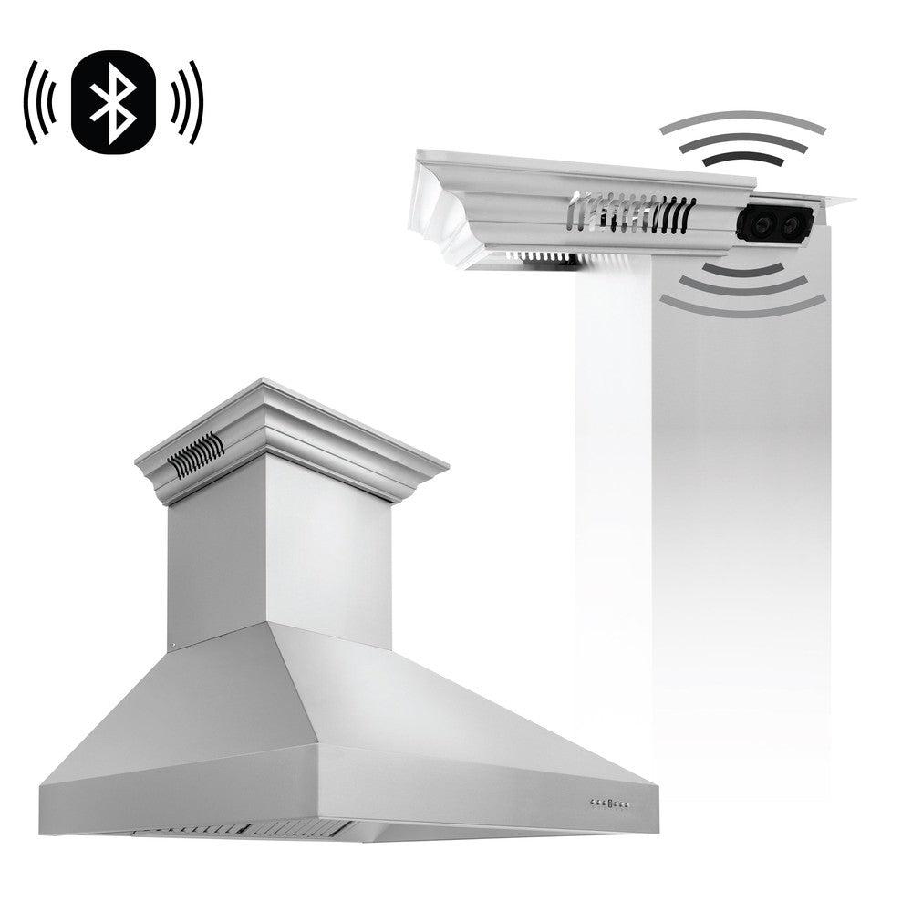 ZLINE 30 in. CrownSound™ Ducted Vent Wall Mount Range Hood in Stainless Steel with Built-in Bluetooth Speakers (697CRN-BT-30)