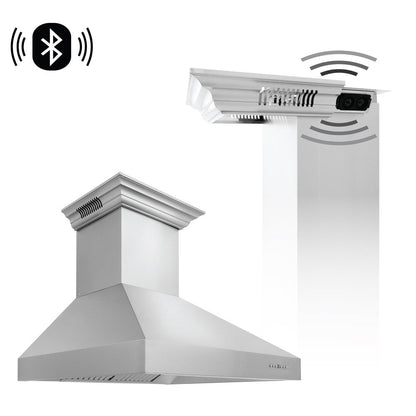 ZLINE 30 in. CrownSound™ Ducted Vent Wall Mount Range Hood in Stainless Steel with Built-in Bluetooth Speakers (697CRN-BT-30)