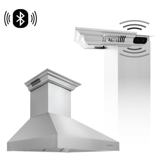 ZLINE 54 in. CrownSound™ Ducted Vent Professional Wall Mount Range Hood in Stainless Steel with Built-in Bluetooth Speakers (697CRN-BT-54)