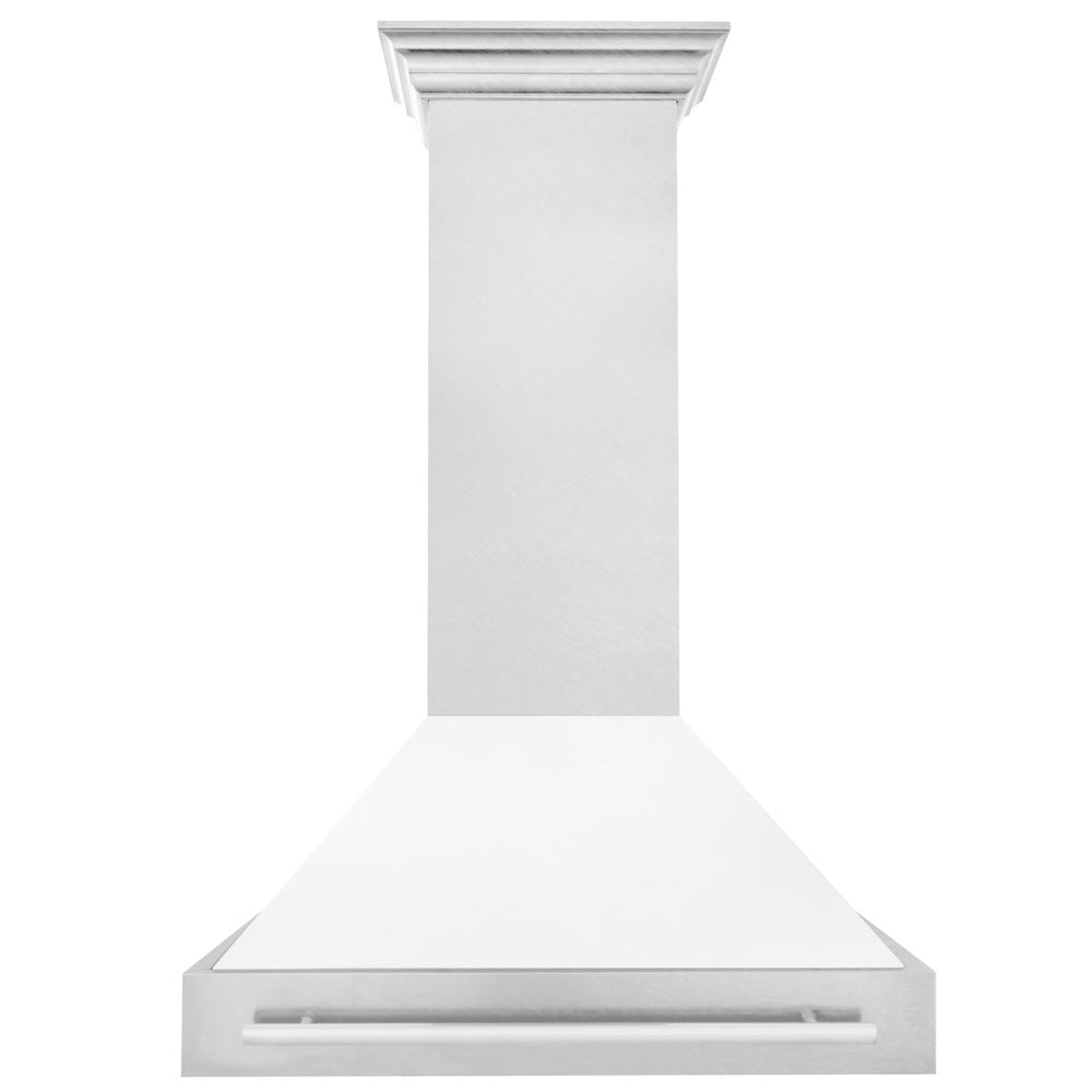 ZLINE 36 in. Satin Stainless Steel Wall Mount Range Hood with White Matte Shell and Stainless Steel Handle (8654SNX-WM-36)