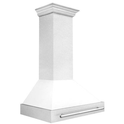 ZLINE 36 in. Satin Stainless Steel Wall Mount Range Hood with White Matte Shell and Stainless Steel Handle (8654SNX-WM-36)