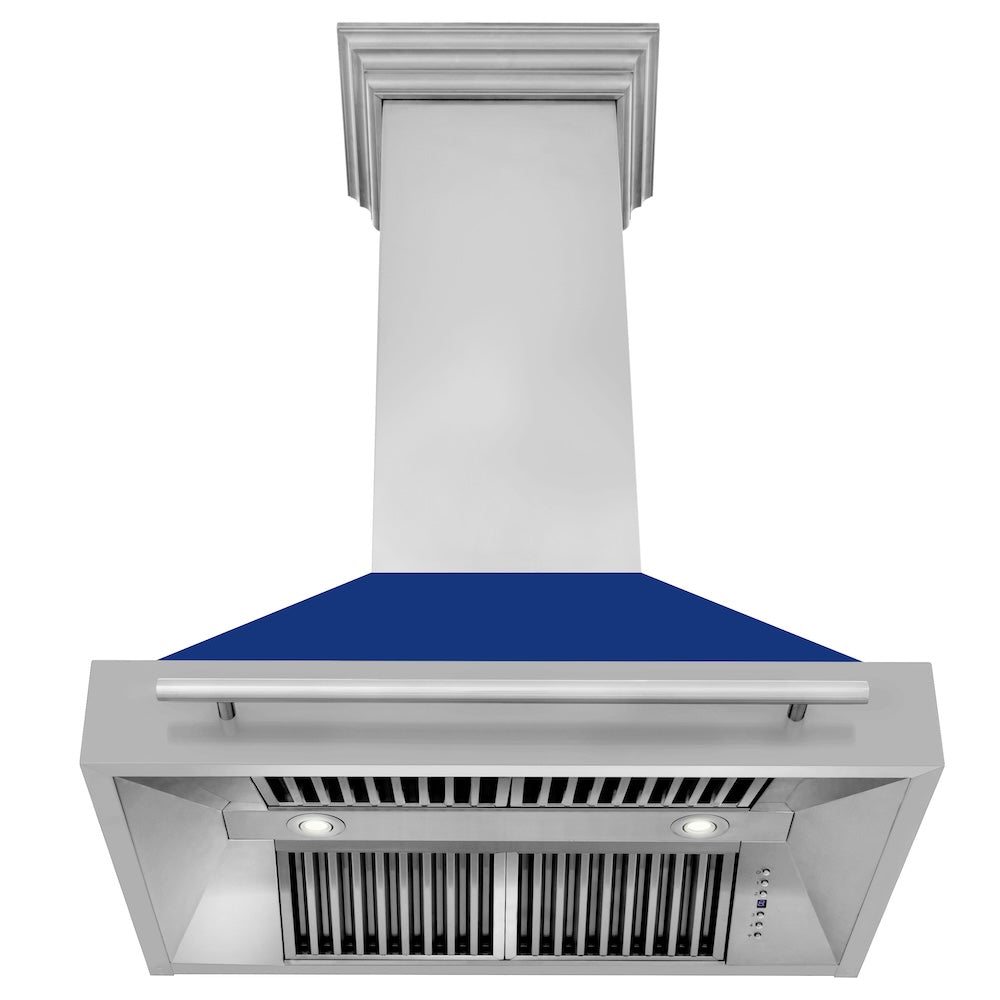 ZLINE 36 in. Stainless Steel Range Hood with Blue Gloss Shell and Stainless Steel Handle (8654STX-BG-36)