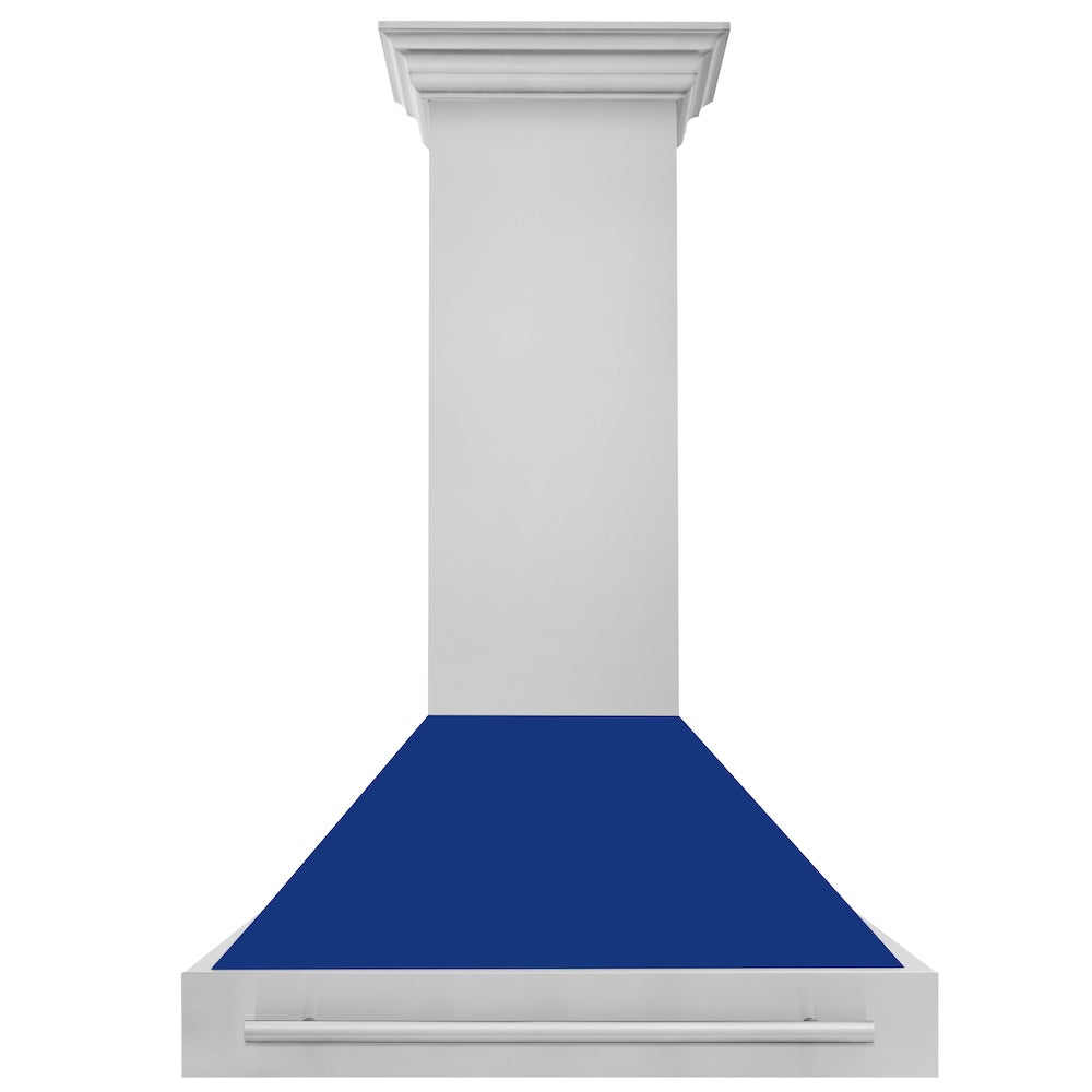 ZLINE 36 in. Stainless Steel Range Hood with Blue Gloss Shell and Stainless Steel Handle (8654STX-BG-36)