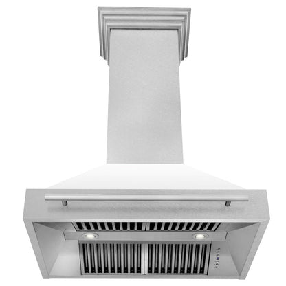 ZLINE 36 in. Satin Stainless Steel Wall Mount Range Hood with White Matte Shell and Stainless Steel Handle (8654SNX-WM-36)