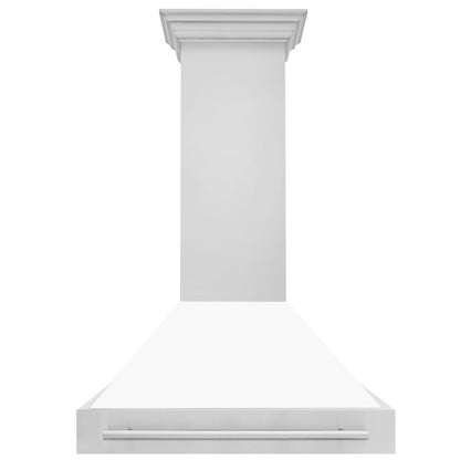 ZLINE 36 in. Stainless Steel Range Hood with White Matte Shell and Stainless Steel Handle (8654STX-WM-36)