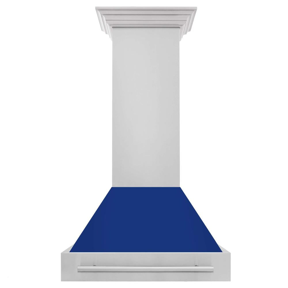 ZLINE 30 in. Stainless Steel Range Hood with Blue Gloss Shell and Stainless Steel Handle (8654STX-BG-30)