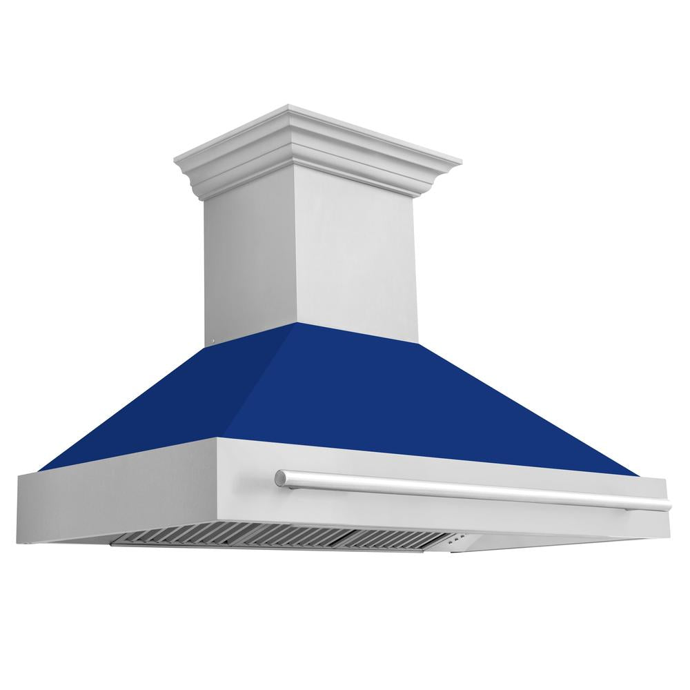 ZLINE 48 in. Stainless Steel Range Hood with Blue Gloss Shell and Stainless Steel Handle (8654STX-BG-48)