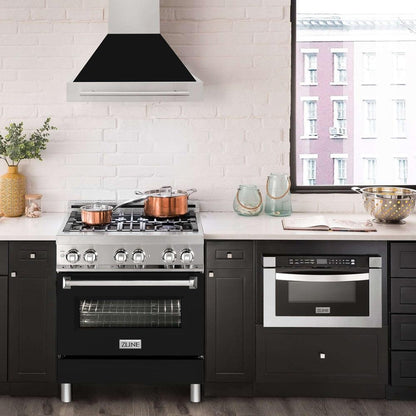 ZLINE 30 in. Stainless Steel Range Hood with Black Matte Shell and Stainless Steel Handle (8654STX-BLM-30)