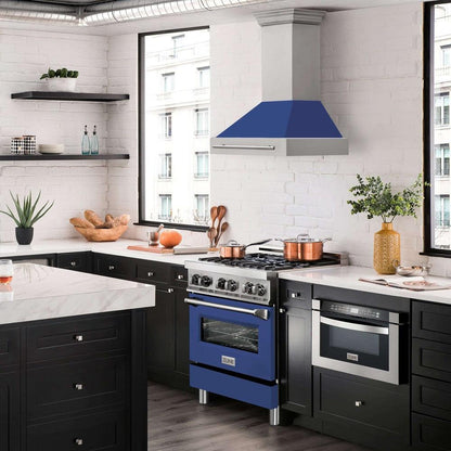ZLINE 30 in. Stainless Steel Range Hood with Blue Matte Shell and Stainless Steel Handle (8654STX-BM-30)