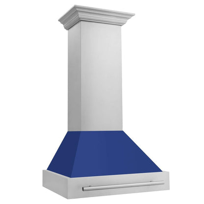 ZLINE 30 in. Stainless Steel Range Hood with Blue Matte Shell and Stainless Steel Handle (8654STX-BM-30)