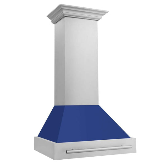 ZLINE 30 in. Stainless Steel Range Hood with Blue Matte Shell and Stainless Steel Handle (8654STX-BM-30)