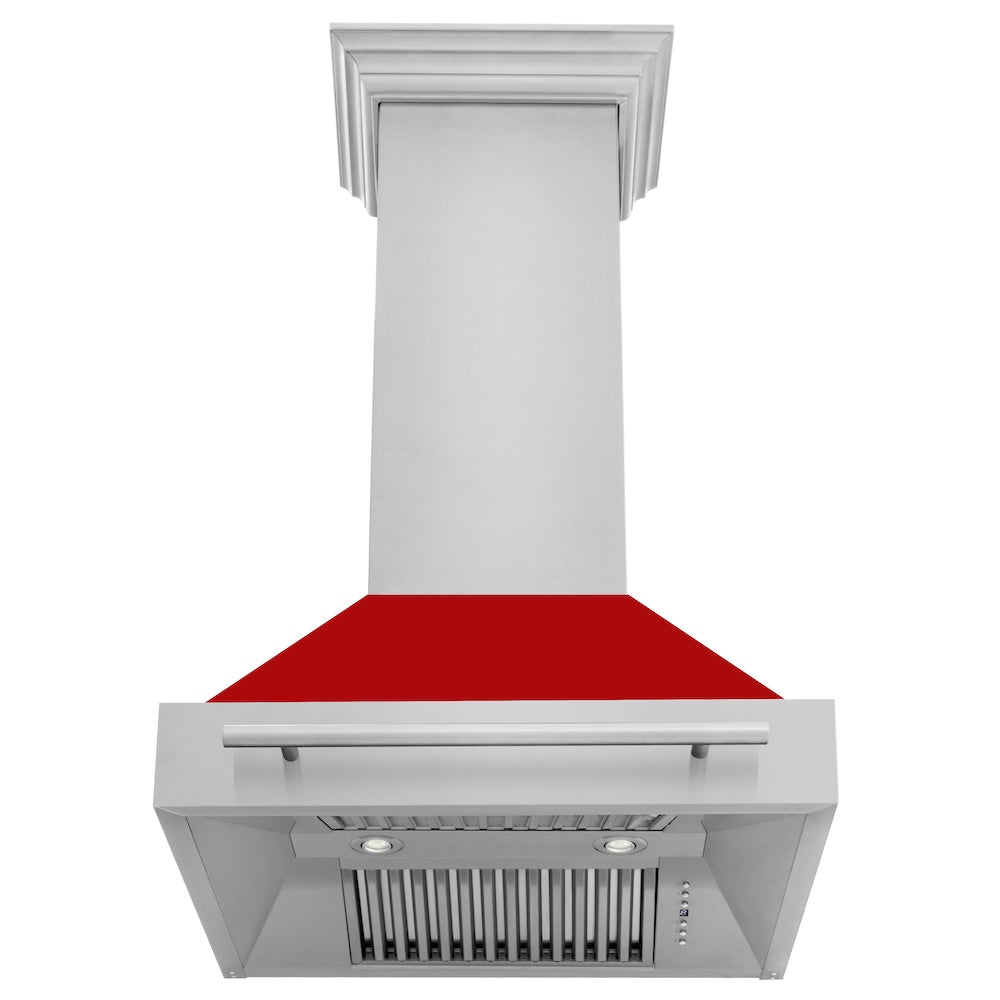 ZLINE 30 in. Stainless Steel Range Hood with Red Matte Shell and Stainless Steel Handle (8654STX-RM-30)