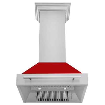 ZLINE 30 in. Stainless Steel Range Hood with Red Matte Shell and Stainless Steel Handle (8654STX-RM-30)