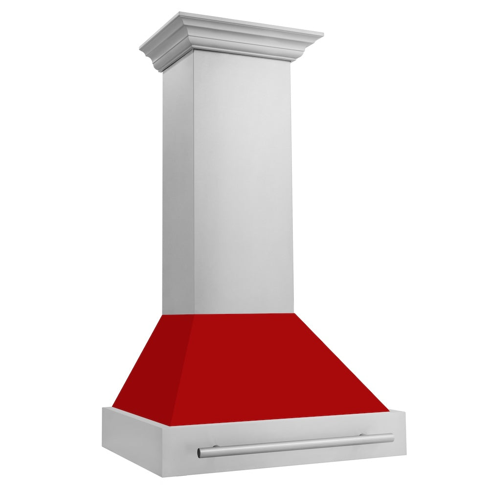 ZLINE 30 in. Stainless Steel Range Hood with Red Matte Shell and Stainless Steel Handle (8654STX-RM-30)