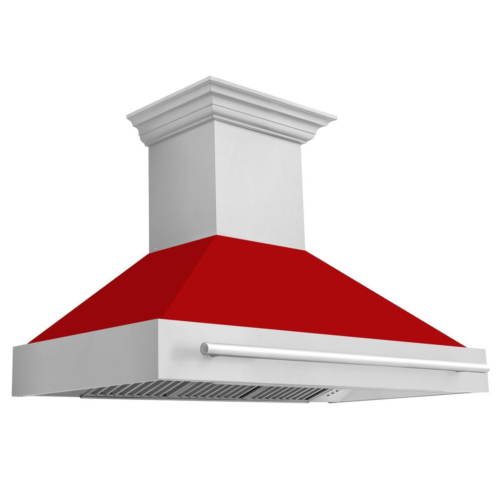 ZLINE 48 in. Stainless Steel Range Hood with Red Matte Shell and Stainless Steel Handle (8654STX-RM-48)