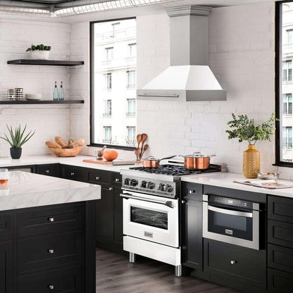 ZLINE 30 in. Stainless Steel Range Hood with White Matte Shell and Stainless Steel Handle (8654STX-WM-30)