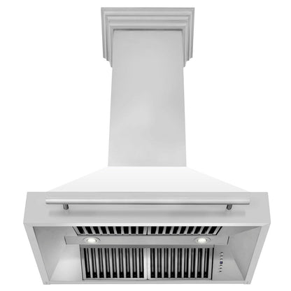 ZLINE 36 in. Stainless Steel Range Hood with White Matte Shell and Stainless Steel Handle (8654STX-WM-36)