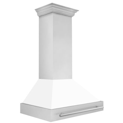 ZLINE 36 in. Stainless Steel Range Hood with White Matte Shell and Stainless Steel Handle (8654STX-WM-36)