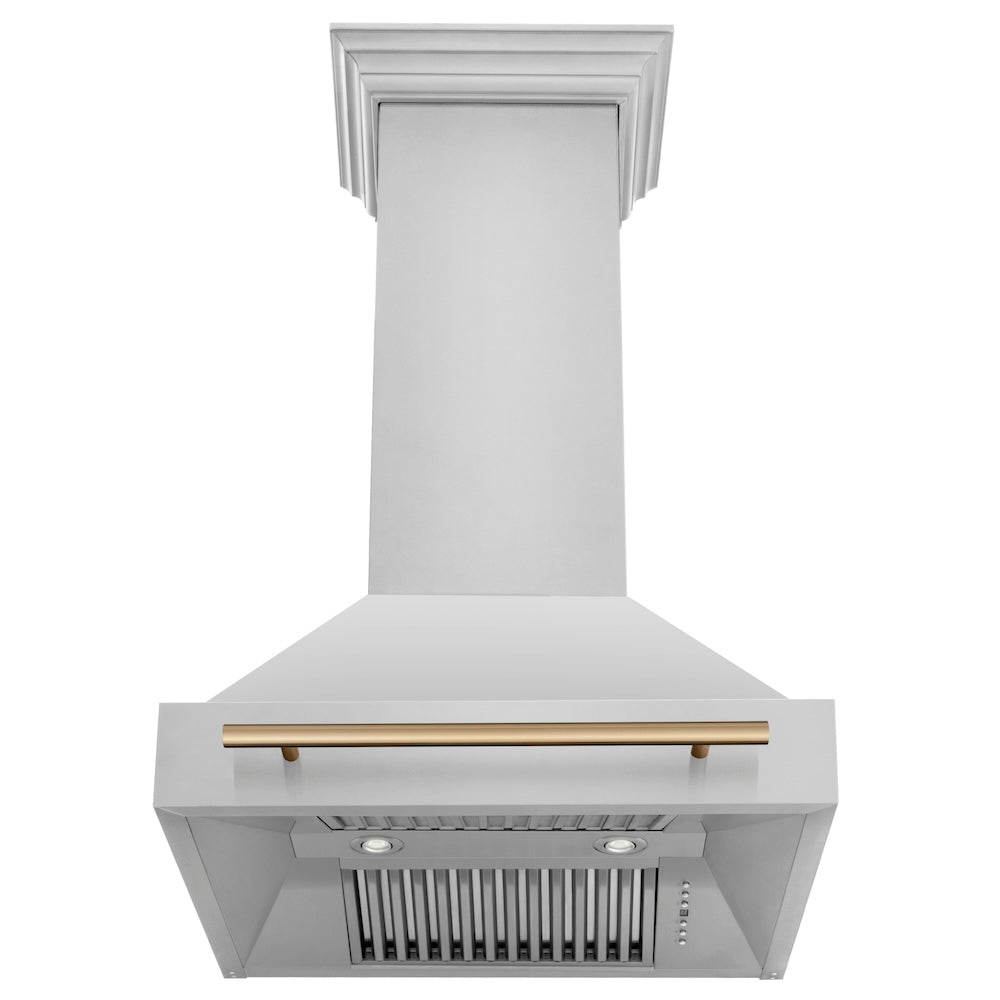 ZLINE Autograph Edition 30 in. Stainless Steel Range Hood with Stainless Steel Shell and Champagne Bronze Handle (8654STZ-30-CB)
