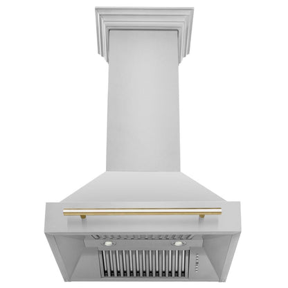 ZLINE Autograph Edition 30 in. Kitchen Package with Stainless Steel Dual Fuel Range, Range Hood, Dishwasher and Refrigerator with Polished Gold Accents (4KAPR-RARHDWM30-G)