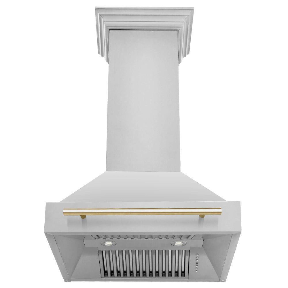 ZLINE Autograph Edition Kitchen Package in Stainless Steel with 30 in. Dual Fuel Range, 30 in. Range Hood, and 24 in. Dishwasher with Polished Gold Accents (3AKP-RARHDWM30-G)
