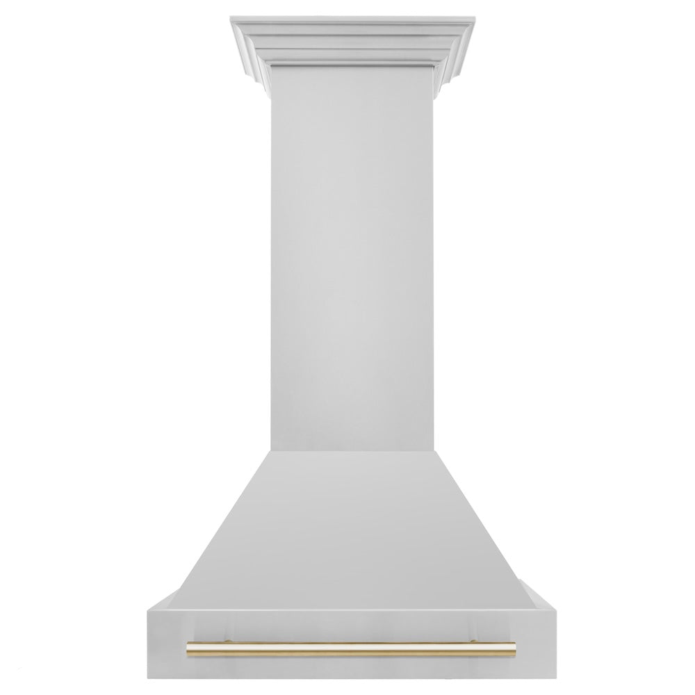 ZLINE Autograph Edition 30 in. Stainless Steel Range Hood with Stainless Steel Shell and Polished Gold Handle (8654STZ-30-G)