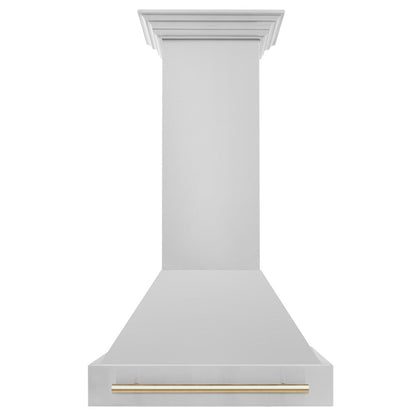 ZLINE Autograph Edition 30 in. Stainless Steel Range Hood with Stainless Steel Shell and Polished Gold Handle (8654STZ-30-G)