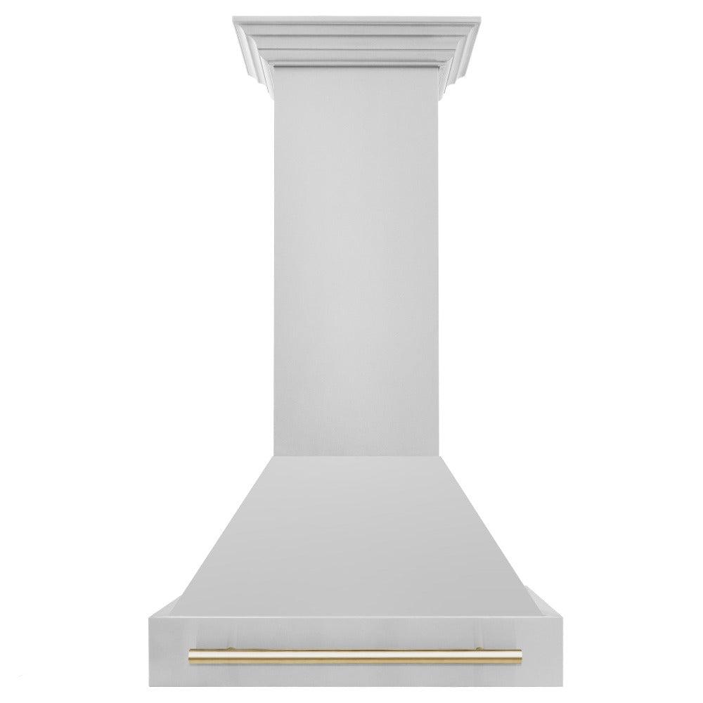 ZLINE Autograph Edition 30 in. Kitchen Package with Stainless Steel Dual Fuel Range, Range Hood, Dishwasher and Refrigerator with Polished Gold Accents (4KAPR-RARHDWM30-G)