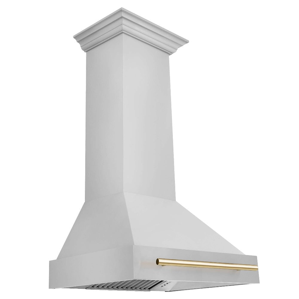ZLINE Autograph Edition Kitchen Package in Stainless Steel with 30 in. Dual Fuel Range, 30 in. Range Hood, and 24 in. Dishwasher with Polished Gold Accents (3AKP-RARHDWM30-G)