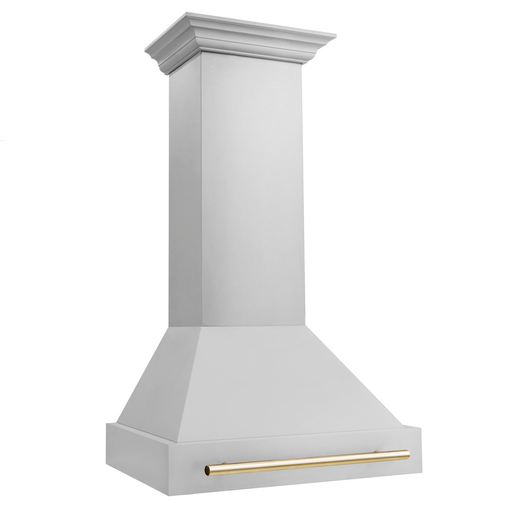 ZLINE Autograph Edition 30 in. Stainless Steel Range Hood with Stainless Steel Shell and Polished Gold Handle (8654STZ-30-G)