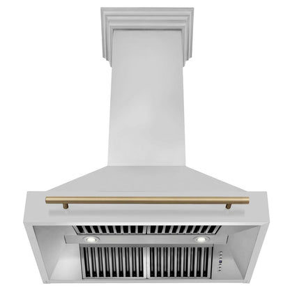 ZLINE Autograph Edition 36 in. Kitchen Package with Stainless Steel Dual Fuel Range, Range Hood, Dishwasher and Refrigerator with Champagne Bronze Accents (4KAPR-RARHDWM36-CB)