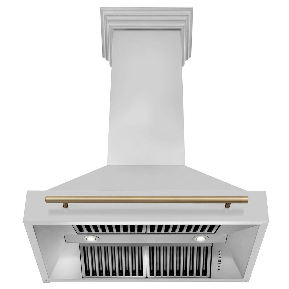 ZLINE Autograph Edition 36 in. Kitchen Package with Stainless Steel Dual Fuel Range, Range Hood, Dishwasher and Refrigerator Including External Water Dispenser with Champagne Bronze Accents (4AKPR-RARHDWM36-CB)