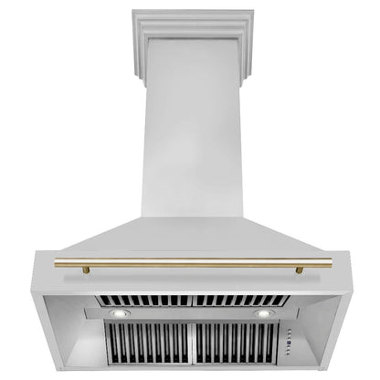 ZLINE Autograph Edition 36 in. Kitchen Package with Stainless Steel Dual Fuel Range, Range Hood, Dishwasher and Refrigerator with Polished Gold Accents (4KAPR-RARHDWM36-G)