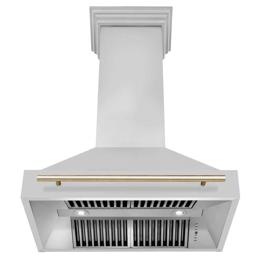 ZLINE Autograph Edition 36 in. Stainless Steel Range Hood with Stainless Steel Shell and Polished Gold Handle (8654STZ-36-G)