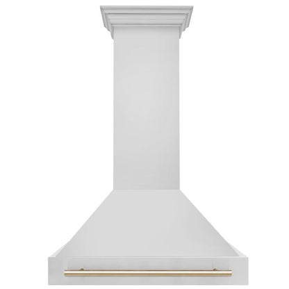 ZLINE Autograph Edition 36 in. Kitchen Package with Stainless Steel Dual Fuel Range, Range Hood, Dishwasher and Refrigerator Including External Water Dispenser with Polished Gold Accents (4AKPR-RARHDWM36-G)