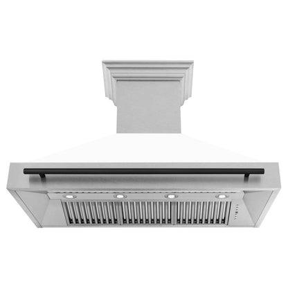 ZLINE Autograph Edition 48 in. Satin Stainless Steel Wall Mount Range Hood with White Matte Shell and Matte Black Handle (8654SNZ-WM48-MB)