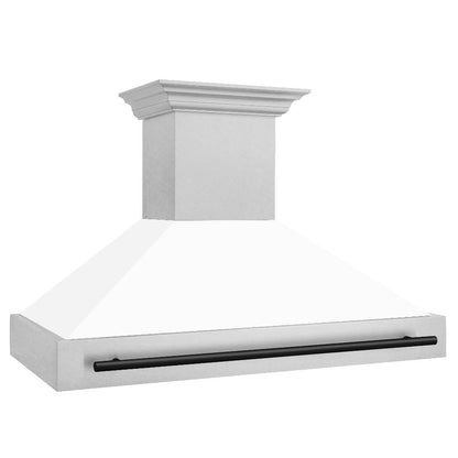 ZLINE Autograph Edition 48 in. Satin Stainless Steel Wall Mount Range Hood with White Matte Shell and Matte Black Handle (8654SNZ-WM48-MB)