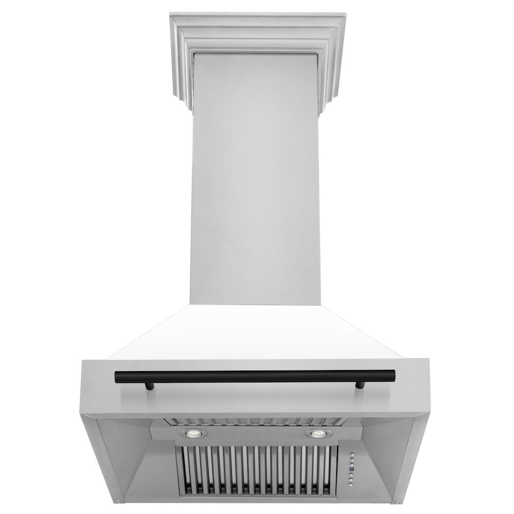 ZLINE Autograph Edition 30 in. Stainless Steel Range Hood with White Matte Shell and Matte Black Handle (8654STZ-WM30-MB)