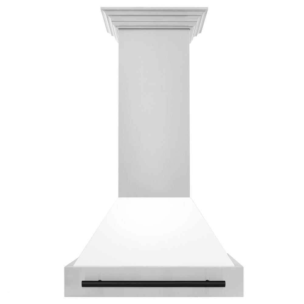 ZLINE Autograph Edition 30 in. Stainless Steel Range Hood with White Matte Shell and Matte Black Handle (8654STZ-WM30-MB)
