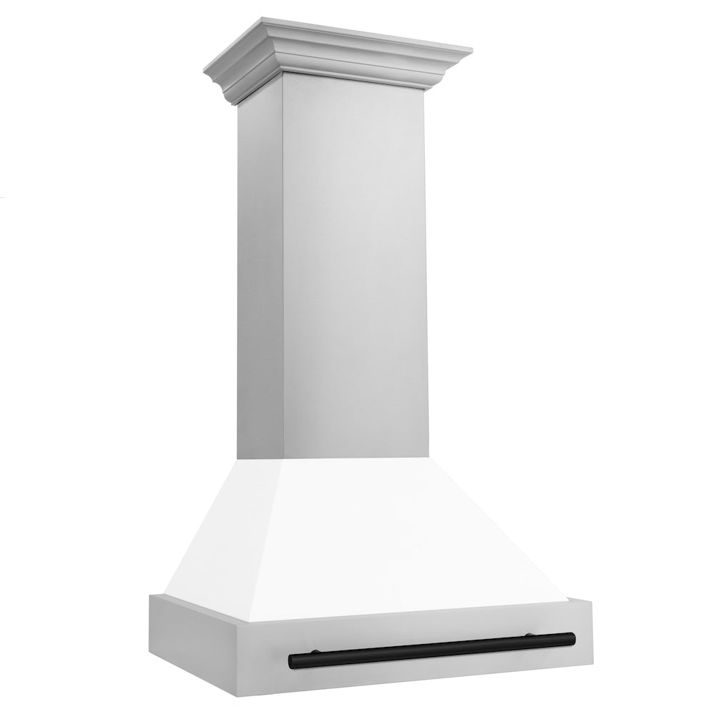 ZLINE Autograph Edition 30 in. Stainless Steel Range Hood with White Matte Shell and Matte Black Handle (8654STZ-WM30-MB)