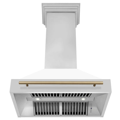 ZLINE Autograph Edition 36 in. Stainless Steel Range Hood with White Matte Shell and Champagne Bronze Handle (8654STZ-WM36-CB)