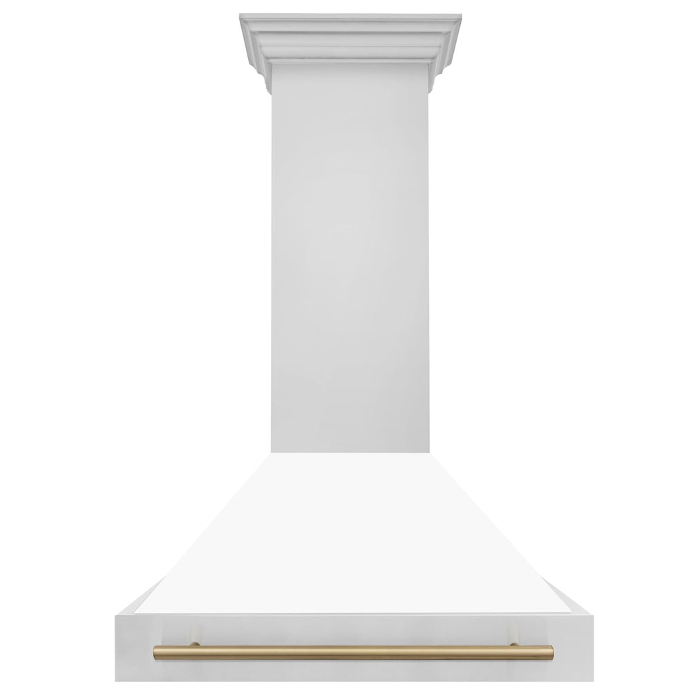 ZLINE Autograph Edition 36 in. Stainless Steel Range Hood with White Matte Shell and Champagne Bronze Handle (8654STZ-WM36-CB)