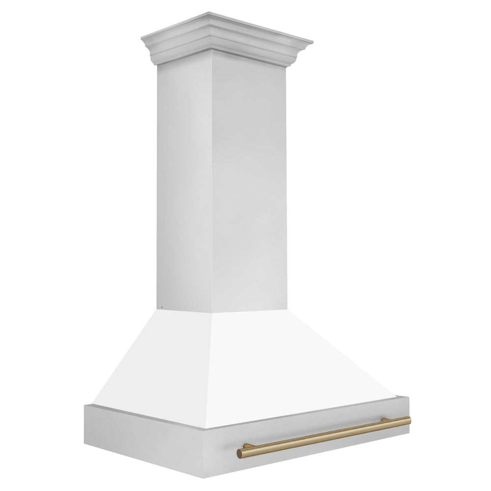 ZLINE Autograph Edition 36 in. Stainless Steel Range Hood with White Matte Shell and Champagne Bronze Handle (8654STZ-WM36-CB)
