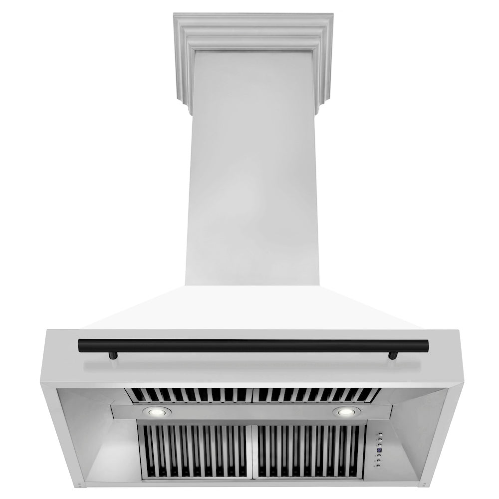 ZLINE Autograph Edition 36 in. Stainless Steel Range Hood with White Matte Shell and Matte Black Handle (8654STZ-WM36-MB)