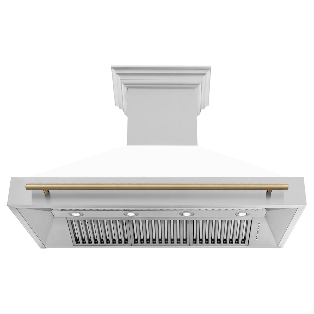 ZLINE Autograph Edition 48 in. Stainless Steel Range Hood with White Matte Shell and Champagne Bronze Handle (8654STZ-WM48-CB)