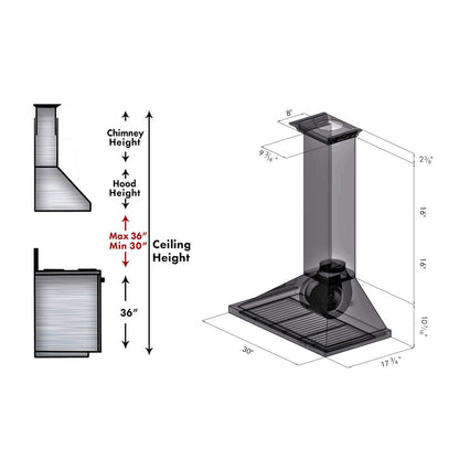 ZLINE 30 in. Convertible Vent Wall Mount Range Hood in Stainless Steel with Crown Molding (KBCRN-30)