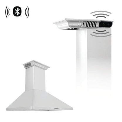 ZLINE 30 in. CrownSound™ Ducted Vent Wall Mount Range Hood in Stainless Steel with Built-in Bluetooth Speakers (KF1CRN-BT-30)