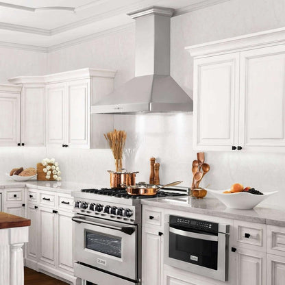 ZLINE 36 in. CrownSound™ Ducted Vent Wall Mount Range Hood in Stainless Steel with Built-in Bluetooth Speakers (KF2CRN-BT-36)