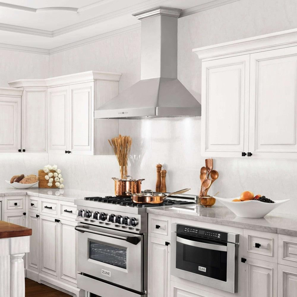 ZLINE 30 in. CrownSound™ Ducted Vent Wall Mount Range Hood in Stainless Steel with Built-in Bluetooth Speakers (KF2CRN-BT-30)