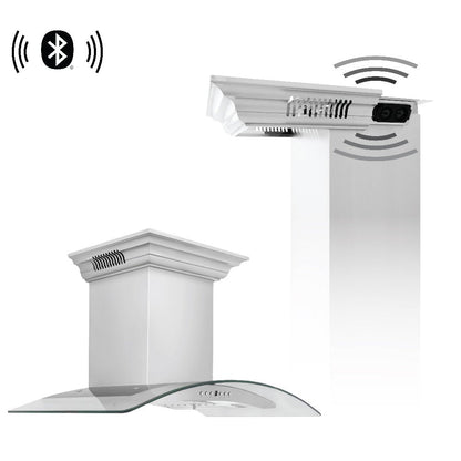 ZLINE 30 in. CrownSound™ Ducted Vent Wall Mount Range Hood in Stainless Steel and Glass with Built-in Bluetooth Speakers (KN4CRN-BT-30)